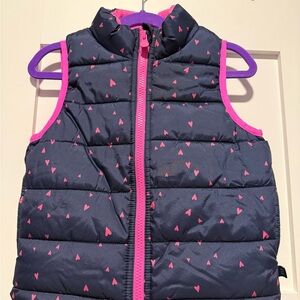 Gap Puffer Vest, Navy with Pink Hearts - Size 4, Worn Once